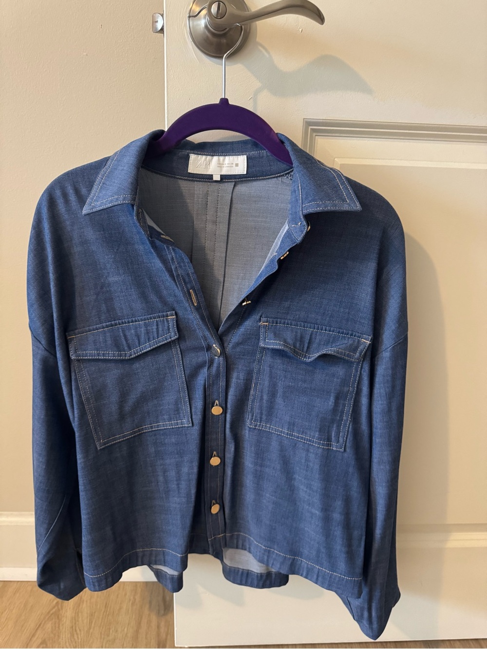Zara Dark Blue Denim-Style Button-Front Shirt